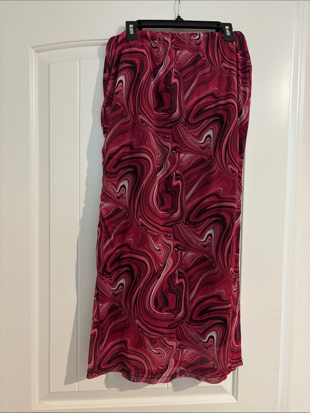 City Chic Pink Marble-Print Midi Skirt